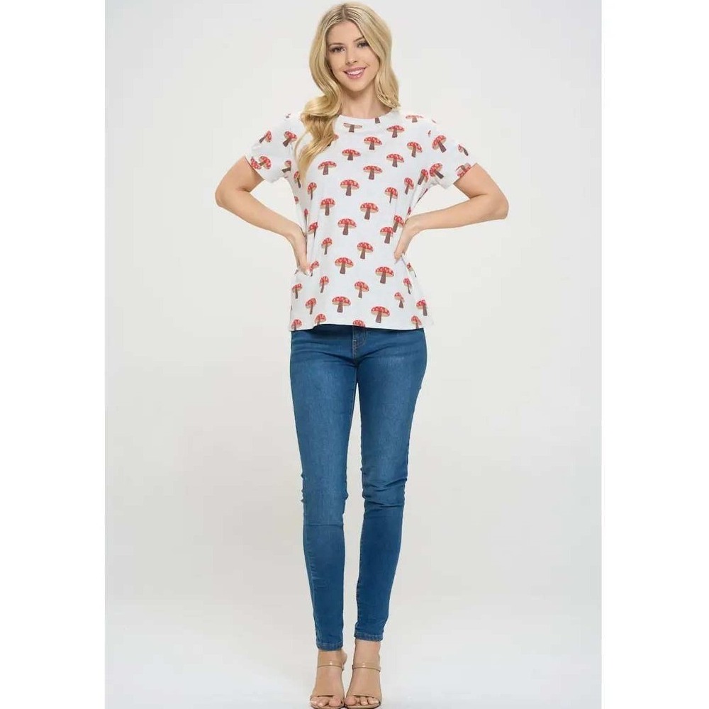 NWT SM Wardrobe Mushroom Print Tee M Gray 100% Cotton Cottage Goblincore Novelty